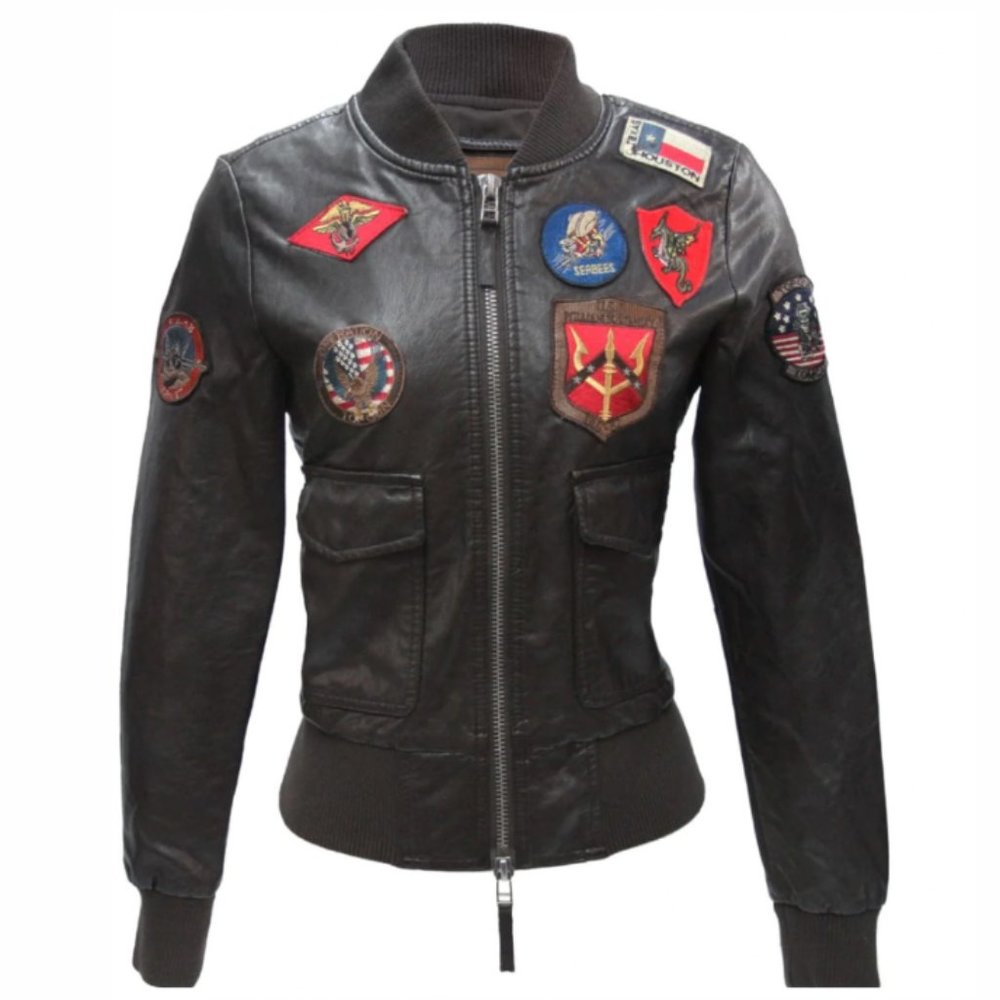 TOP GUN Women's Vegan Leather Brown Bomber Jacket Size S